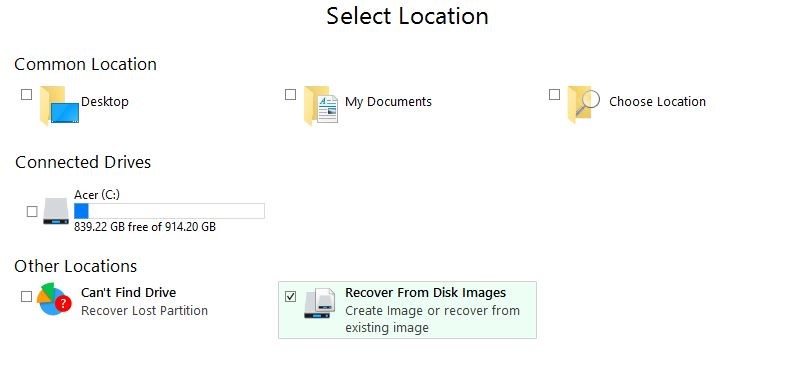 hard disk images recovery selection