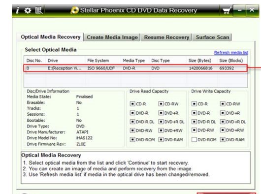 optical CD or DVD media recovery