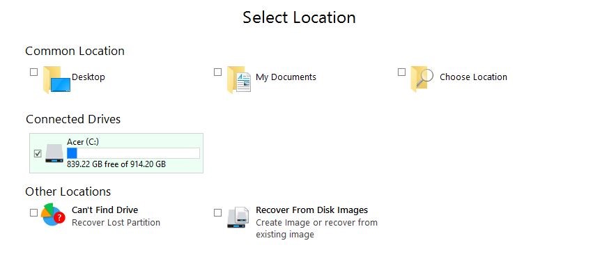 select location to recover data from