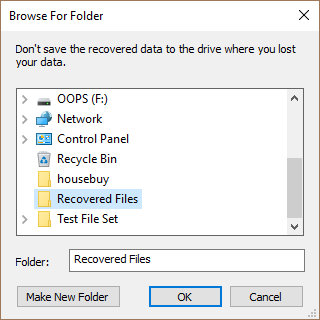 browse to location to save recovered files